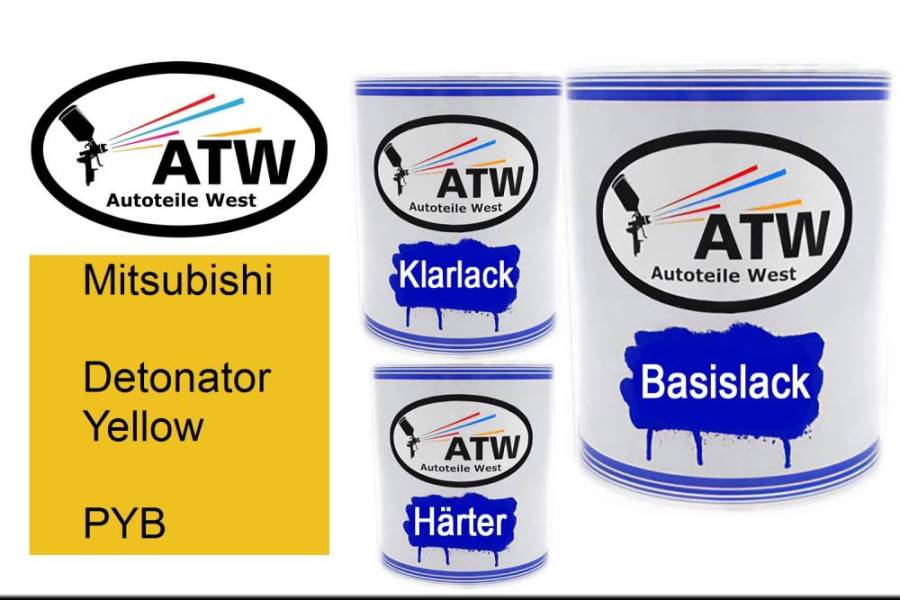Mitsubishi, Detonator Yellow, PYB: 1L Lackdose + 1L Klarlack + 500ml Härter - Set, von ATW Autoteile West.